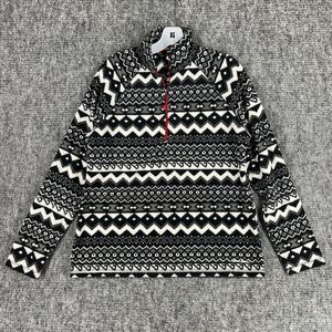 Eddie Bauer Womens Fleece Pullover Large Fair Isle Geometric Mock-neck Zip‎